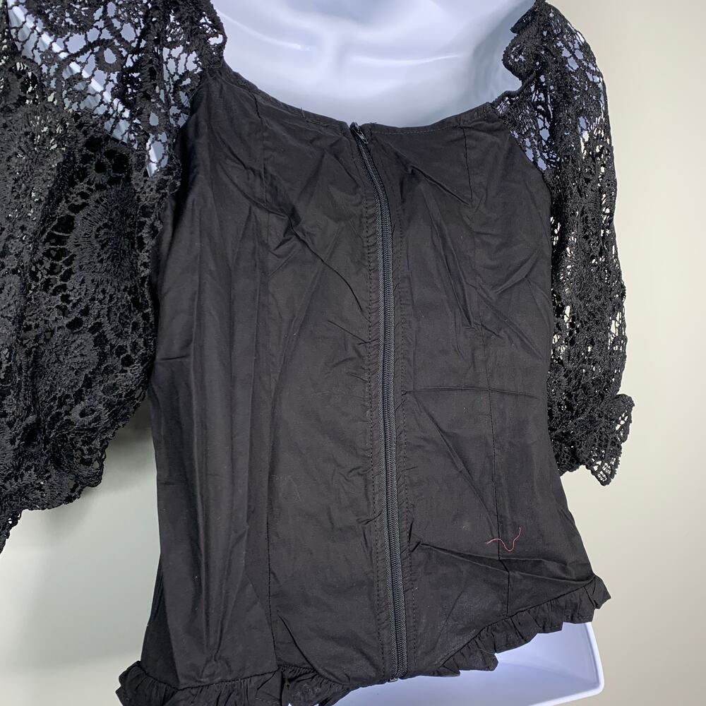 Black Corset Top With Long Lace Sleeves Bow New Medium - Picture 7 of 8